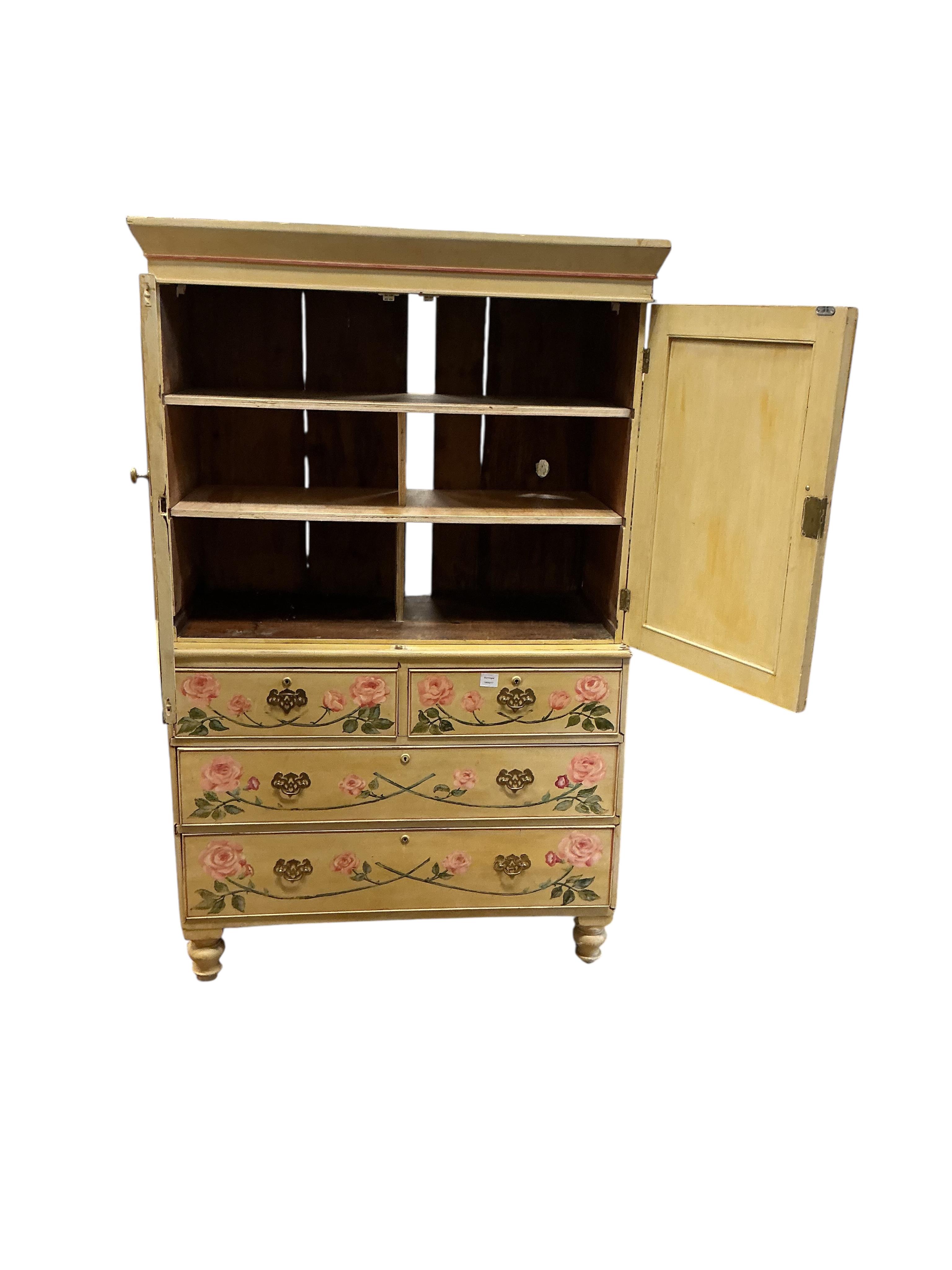 A small Victorian style painted press cupboard, width 107cm, depth 50cm, height 171cm